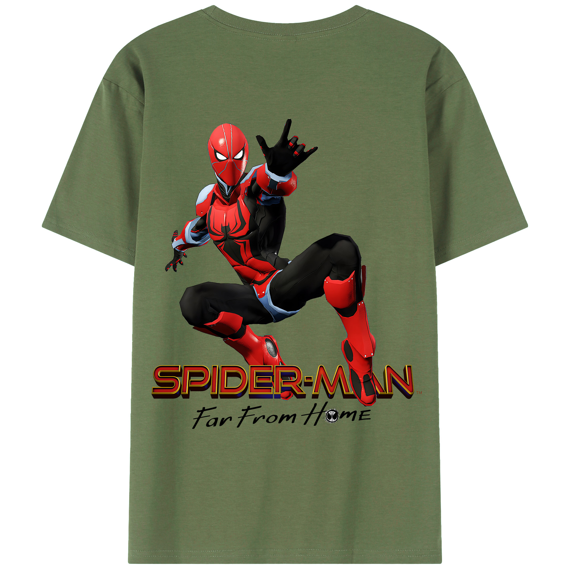 （画像用） Spider Man スパイダーマン 綿100％ メンズ半袖Tシャツ（バックプリント） 通気性